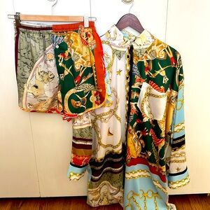 Zara button down Versace short set